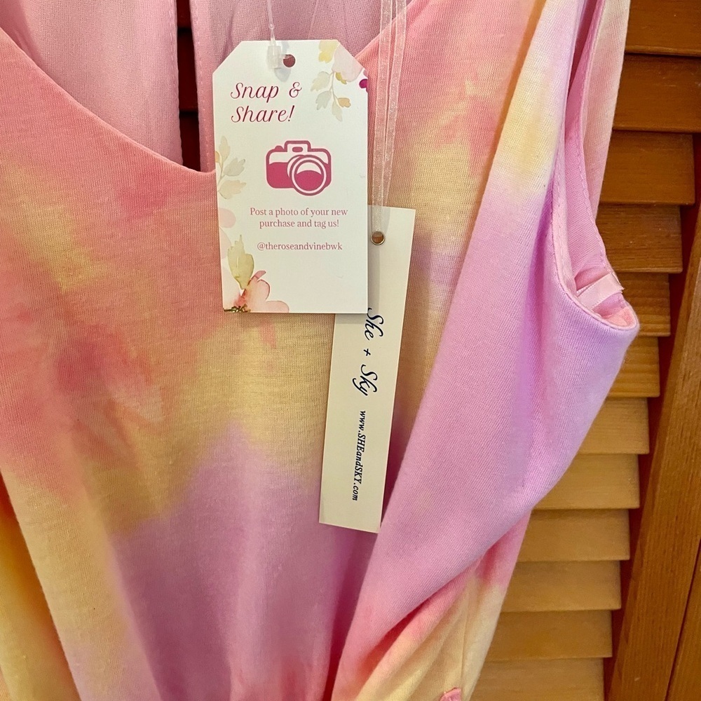 Sea + Sky Tied Dyed Knit Women’s Romper, Size L, Pink & Yellow, Spaghett… - Picture 8 of 9